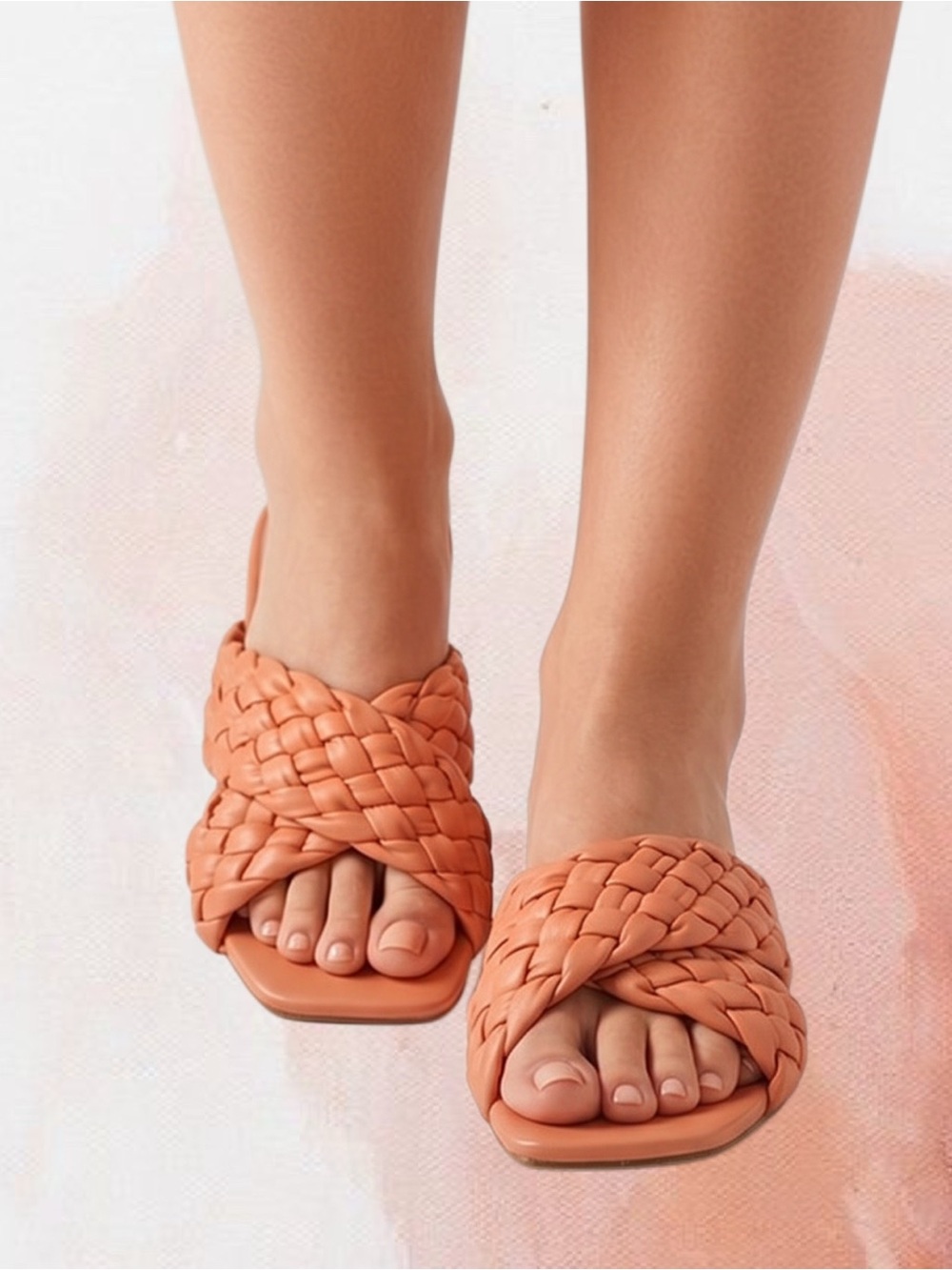 Laicigo Square Open Toe Braided Criss Cross Slide Orange Coral  Pool Beach Sz 11